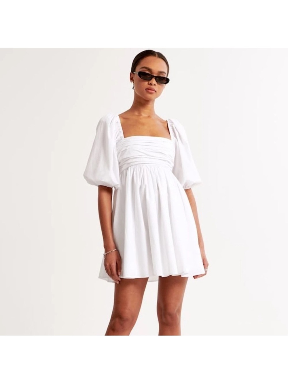 Abercrombie & Fitch White Emerson Puff-Sleeve Mini Dress